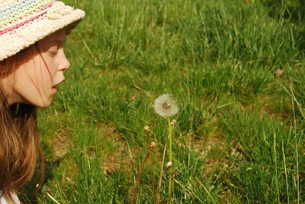 The girl and the dandelion 040 — Stock Photo, Image