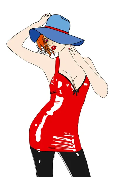非常にセクシーな赤いドレスで美しい少女 — ストック写真