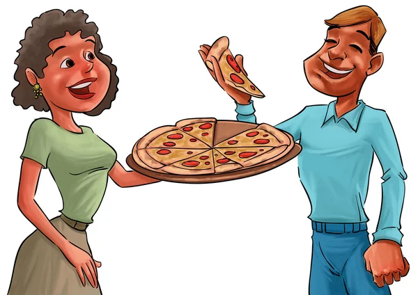 Casal e pizza — Fotografia de Stock