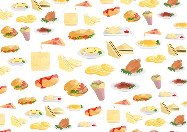 Aliments, Sandwichs, hamburgers, hot dogs, pizza, muffins, poulet, pain mexicain, frites, planche à œufs, steak — Image vectorielle