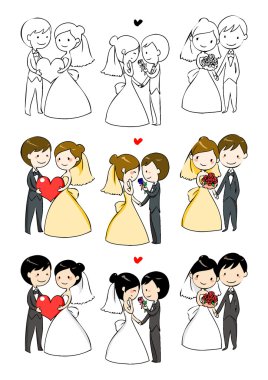 Lovely bride and groom with 3 actions clipart
