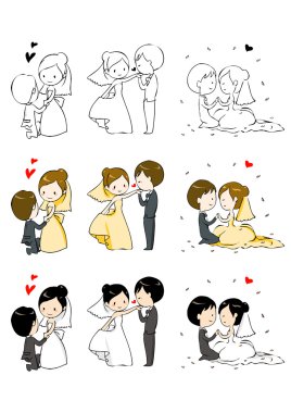 Lovely bride and groom with 3 actions clipart