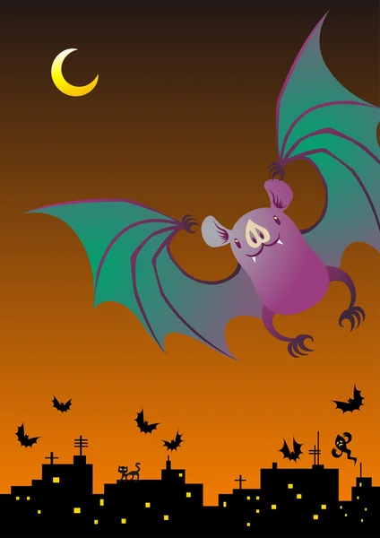 Bat: éjszakai égbolt repülés — Stock Vector