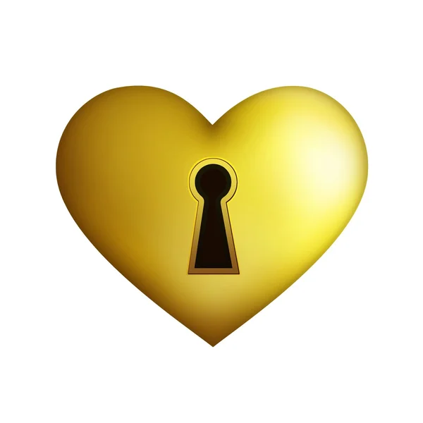 Coração dourado com buraco de chave — Fotografia de Stock