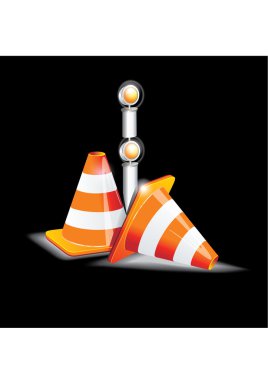 Under construction sign and traffic cone icons. clipart