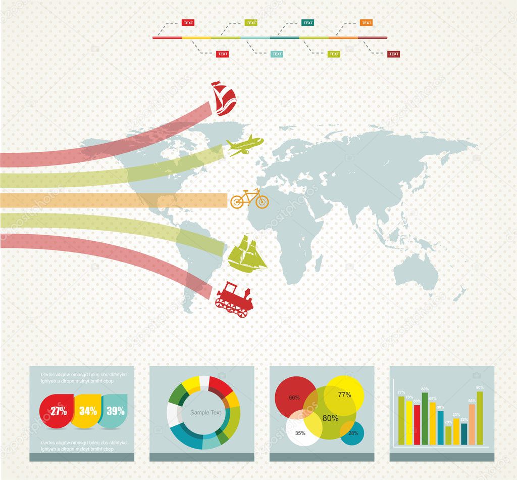 elements of infographics with a map in retro style