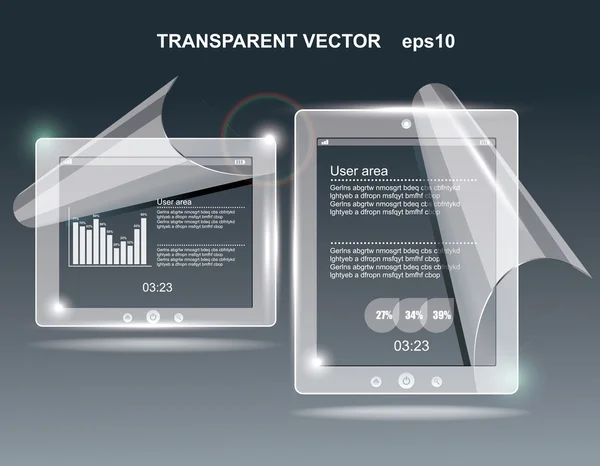 투명 한 단추가 달린 터치스크린 태블릿. — 스톡 벡터