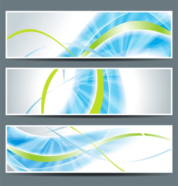 Set van drie banners, abstracte headers met blauwe lijnen — Stockvector