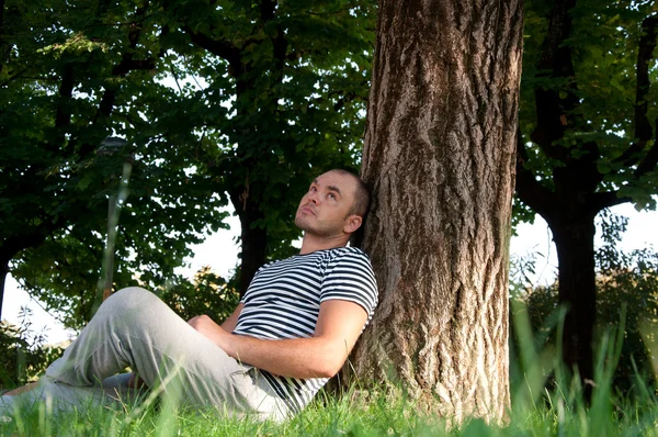 Uomo seduto sotto un albero — Foto Stock