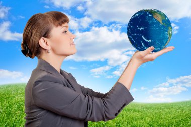 Woman holding a earth clipart