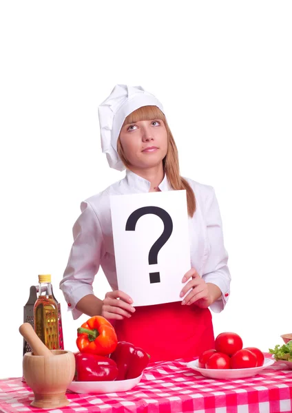 Привлекательный повар женщина на белом фоне — стоковое фото