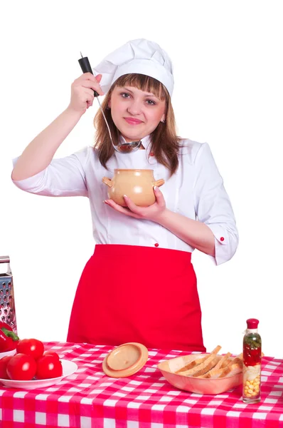 Приваблива жінка, приготування їжі — стокове фото