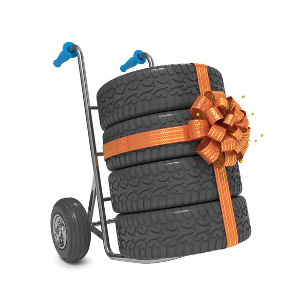 Ruční vozík s pneumatikami — Stock fotografie