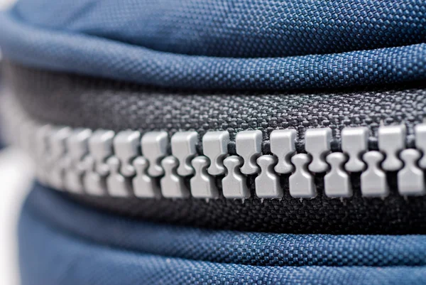 stock image Close up view of plastic zip on blue color bag