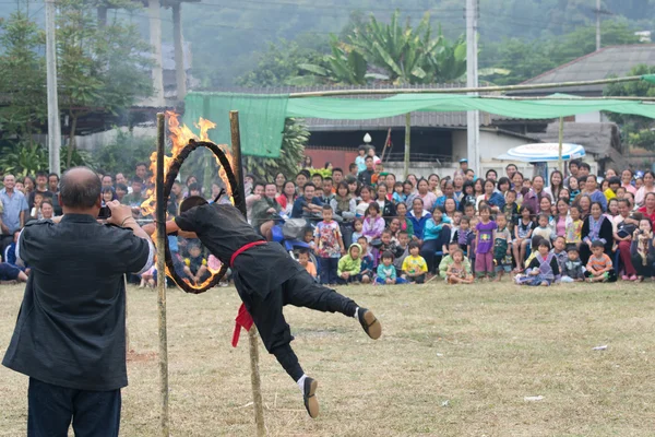 stock image CHIANG RAI, THAILAND -DECEMBER 28: Tradition new year party and martial art shows of mong hill tribe ,Wiang pa pao where tourist daily visiting, December 28 2011 in Chiang rai, Thailand.