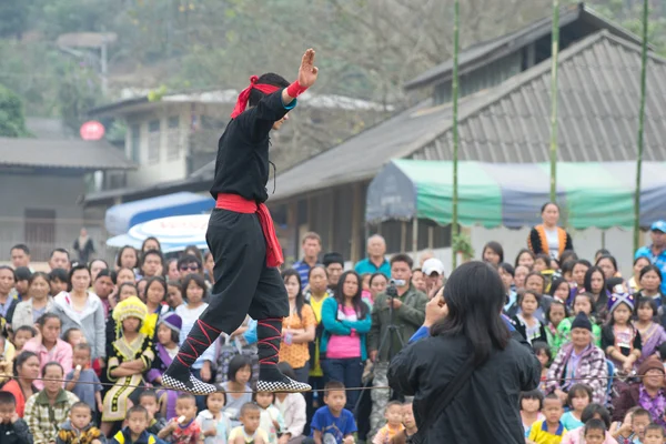 stock image CHIANG RAI, THAILAND -DECEMBER 28: Tradition new year party and martial art shows of mong hill tribe ,Wiang pa pao where tourist daily visiting, December 28 2011 in Chiang rai, Thailand.