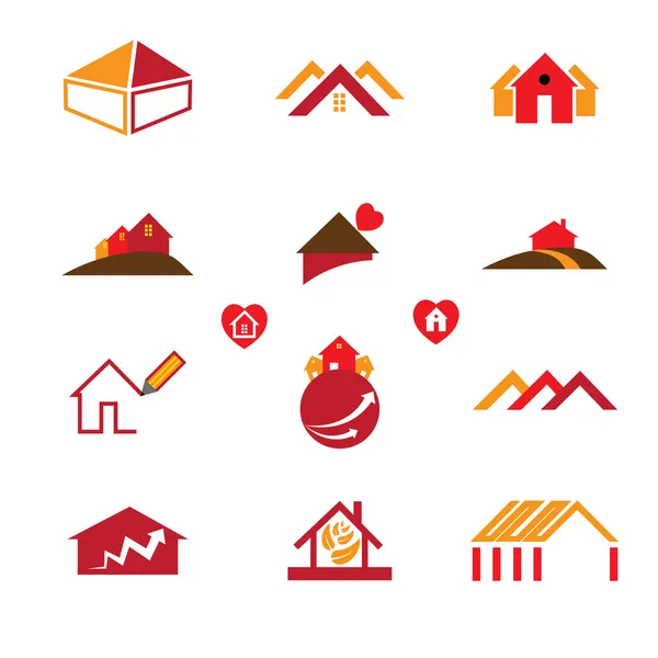 Піктограми логотипів будинків та офісів для бізнесу з нерухомістю — стоковий вектор