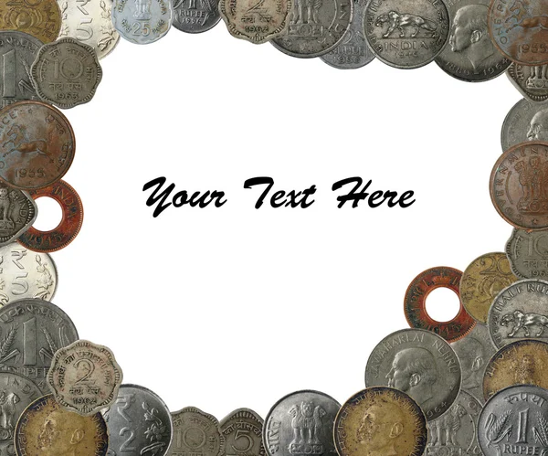 Indian coins as a frame border with copy space — Stock Photo, Image