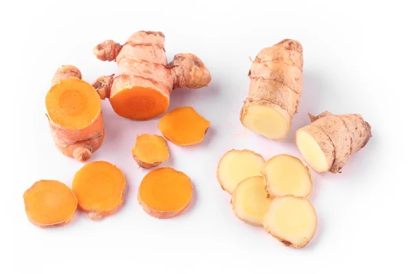 Fresh and organic ginger and turmeric roots — Stock Photo, Image