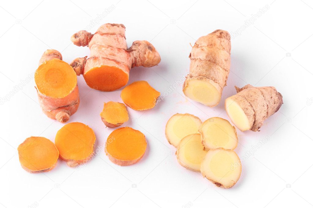 Fresh and organic ginger and turmeric roots