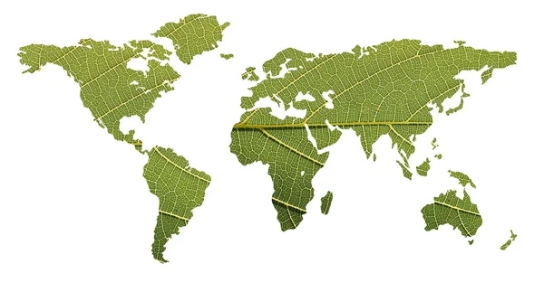 Ekologiska balansen koncept-Världskarta med blad — Stockfoto