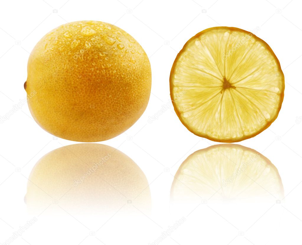 Fresh fully ripe and sliced lime in vibrant yellow color with wa