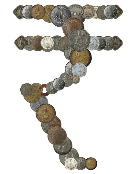 Indiska rupier symbol skapas genom att arrangera gamla, nya och antika i — Stockfoto