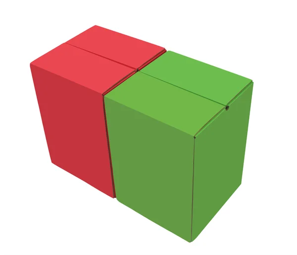 Twee lege kartonnen dozen met platte zijden in helder rood en gre — Stockfoto