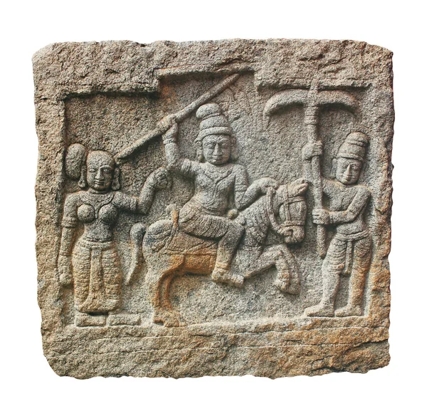 Stone carving of hindu god and godess on a granite stone. The ca — Stock Photo, Image