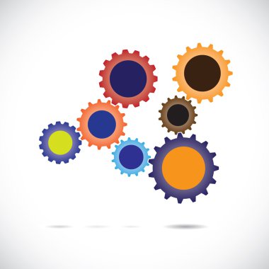 Colorful abstract cogwheels in controlled rotating motion implyi clipart