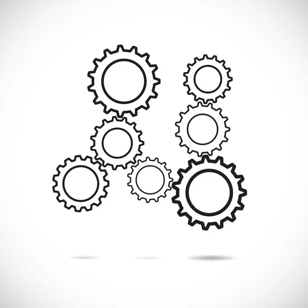 Abstract cogwheels in black and white showing controlled rotatin — Stock Vector