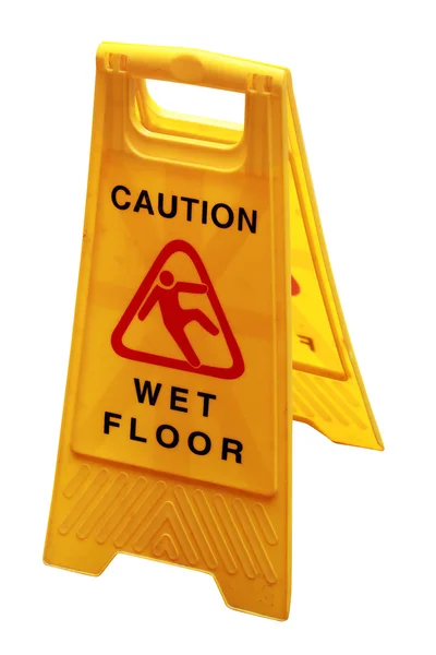 Mokré podlaze vývěsní štít na upozornění o nebezpečí a rizik iso — Stock fotografie