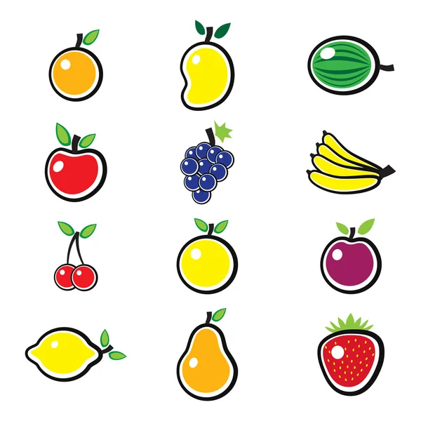 Koleksi segar, berwarna-warni dan organik buah-buahan ilusi musim panas - Stok Vektor