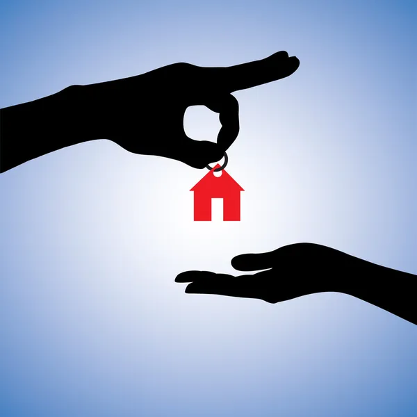 Concetto illustrazione di vendere o donare casa nel settore immobiliare — Vettoriale Stock