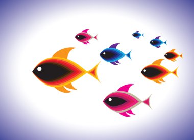 Illustration of school of colorful fishes swimming together in b clipart