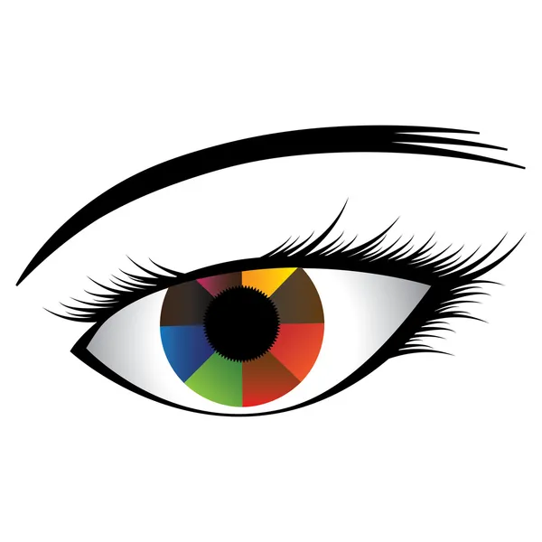 Colorful illustration of human eye with multicolored iris showin — Stock Vector