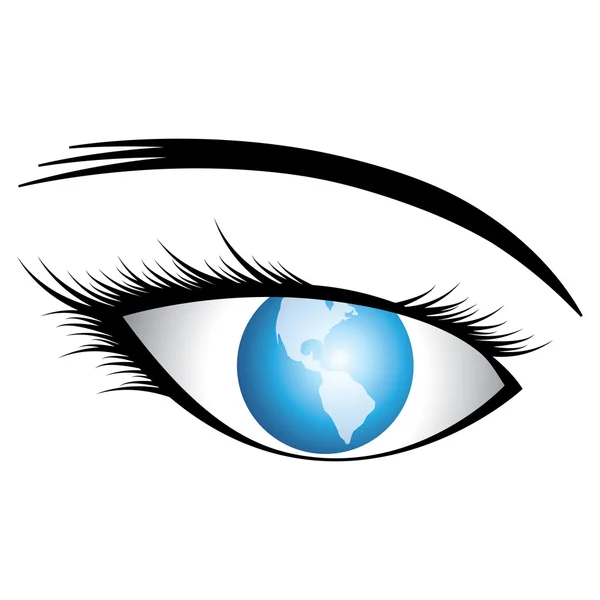 ภาพของดวงตาของมนุษย์ที่มีโลกเป็นไอริสในแนวคิด — ภาพเวกเตอร์สต็อก