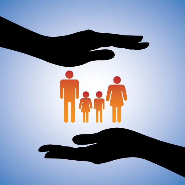 Illustration conceptuelle de la protection de la famille de quatre (parents et tw — Image vectorielle