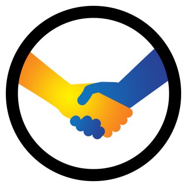 Concept illustration of hand shake between two in orange/ clipart