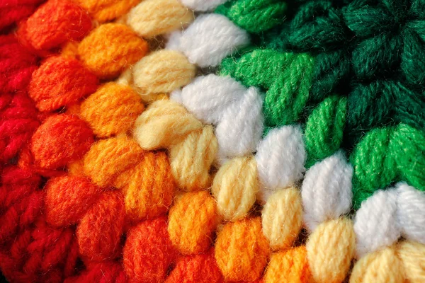 stock image Beautiful colorful handmade woolen fabric closeup photo. The col