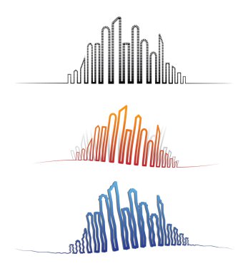 Illustration of downtown city skylines in different perspectives clipart