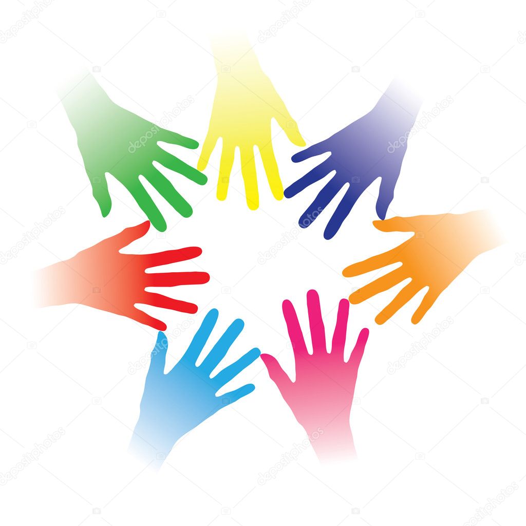 Concept illustration of colorful hands held together indicating