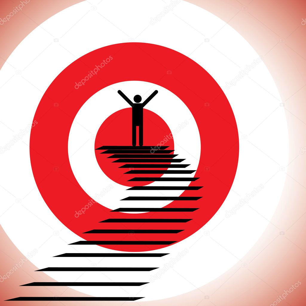 Concept illustration of a person reaching goal and winning a cha