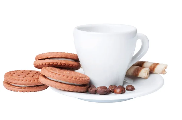 Φλιτζάνι καφέ και σοκολάτας μπισκότα — Φωτογραφία Αρχείου