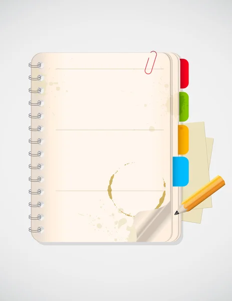 Anteckningsbok och gul penna — Stock vektor