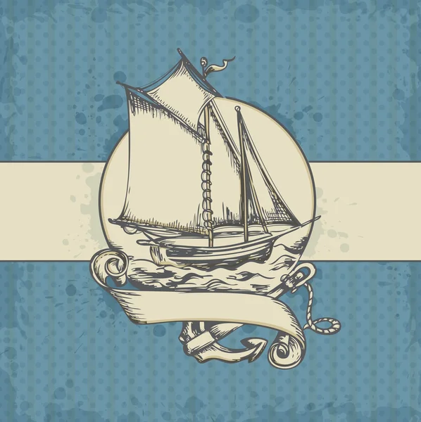 Морской фон с судном — стоковый вектор