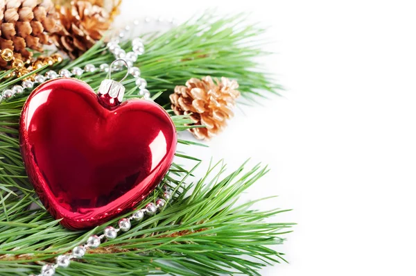 Boże Narodzenie tło z czerwonym sercem — Zdjęcie stockowe