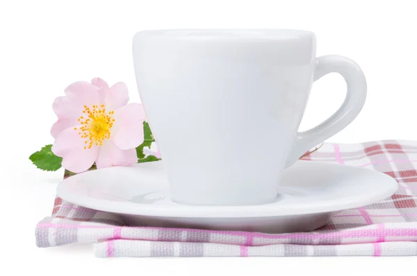 Tasse Kaffee und Rose — Stockfoto