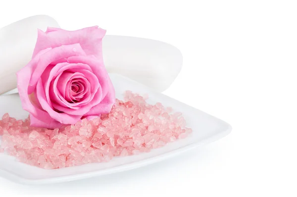 stock image Pink rose and aromatic salt