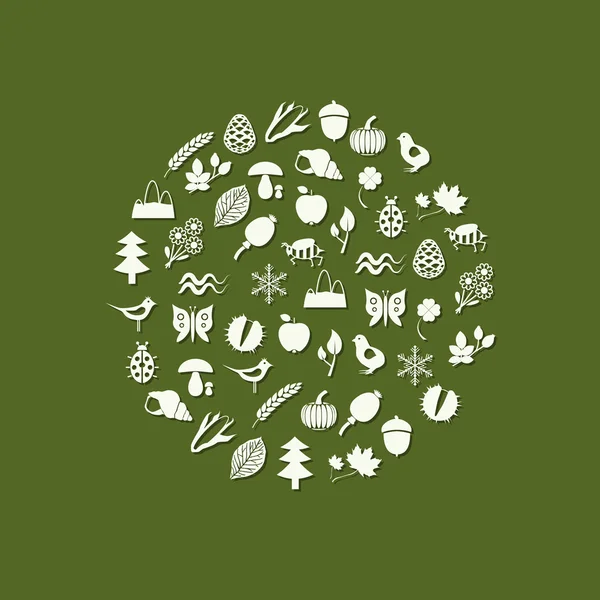 Nature icons in circle — Stock Vector